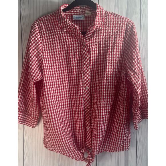 Vintage Notations Red/White Tie Waist Gingham Button Blouse Size Large (Read) - Picture 1 of 8
